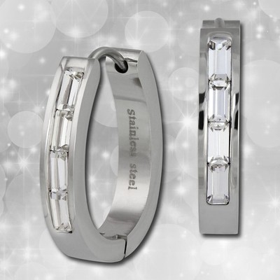 Damen Ohrringe Edelstahl Creolen Zirkonia silber weiß Oval Amello ESOS08W