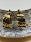 Vintage A.R.T Earrings, Gold Tone Large Hoop Clip On, Brutalist Design, Estate — photo 6