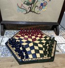 Luxury 3-Player Wooden Chess Set 32cm Hexagonal Board Handcrafted Pieces