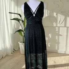 NWT Guess Womens Emerald Green Metallic V-Neck Maxi Dress Whimsigoth Size 4