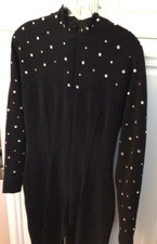 Vintage Tadashi 80  s Rhinestone Studded Stirrup Catsuit Jumpsuit Size 8