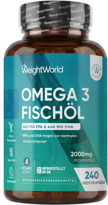 Omega 3 Weichkapseln - 2000Mg Fischöl Mit 1100Mg Omega-3, 660Mg EPA & 440Mg DHA