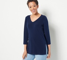 Susan Graver Modern Essentials Regular Liquid Knit Tunic Shirt Navy XS New