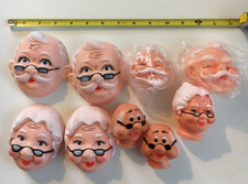 Lot Of 9 Vintage Rubber Santa Doll Faces Christmas Craft Fibre Craft unmarked