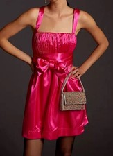 Anthropologie Maeve Pink Bow-Tie Satin Mini Dress Cocktail Party Holiday Prom 6