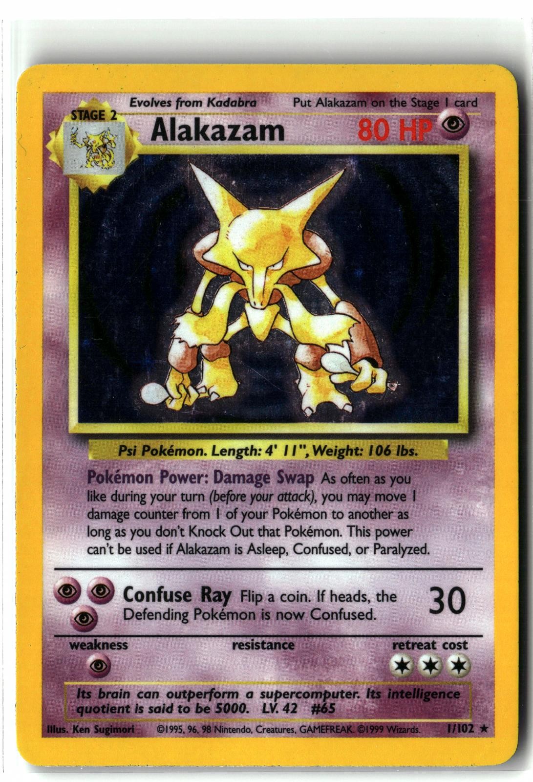 1999 Alakazam ⭐️ 1/102 Holo Rare Base WOTC Vintage Set Unlimited Pokemon LP/MP