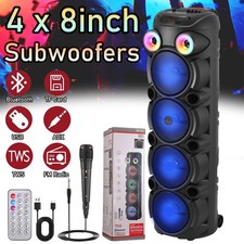 4 X 8" Woofers Bluetooth LED Party Speaker TWS Stereo FM Radio USB TF AUX 10000W