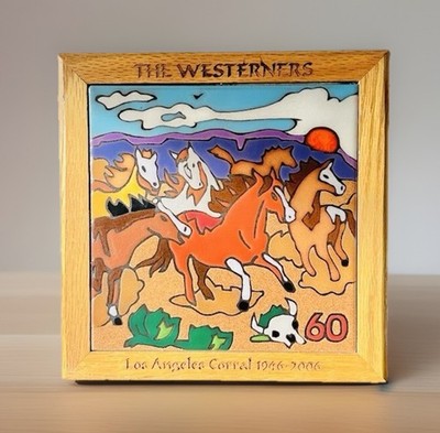 The Westerners Tile Pottery Horse Hand Glazed Los Angeles CA Trivet Wall Art Oak