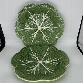 2 Vintage Bordallo Pinheiro Cabbage 9” Luncheon Plates Portugal 2 Set