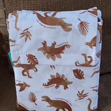 Pillowfort Queen Sheet Set 100 Cotton Watercolor Dinosaur Print White/Brown