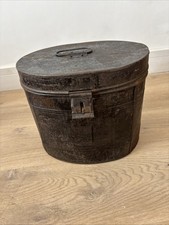 Antique Georgian Victorian Oval Tin Top Hat Box with Clasp & Handle