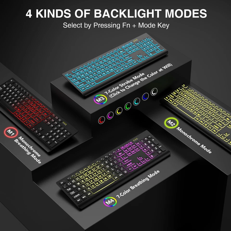 Large Print Backlit Keyboard, Wired USB Lighted Computer Keyboards with 7-Color - Image 2 of 4