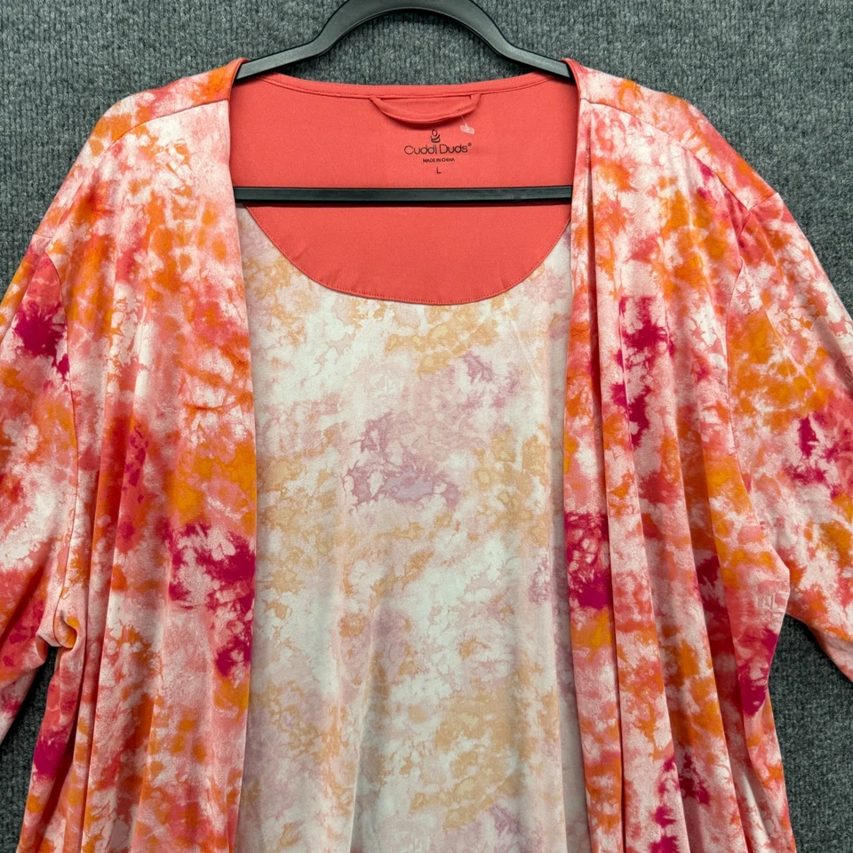 Cárdigan Cuddl Duds para mujer L coral tie dye bolsillo frontal abierto salón cómodo informal Foto 2 de 4