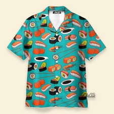 Sushi Rolls Japanese Seafood Blue Aloha  Hawaiian Shirt
