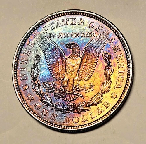 1921 P Morgan Dollar TRUE RAINBOW ALBUM FULLY BU TONED OBV/REV GENUINE Gem RARE