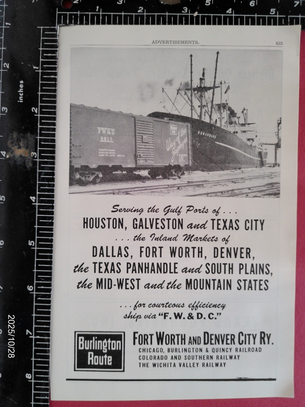 Chicago Burlington & Quincy Railroad Texas Almanac Rr Ad 1952-53 Logo Train