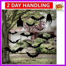 13 PCS Hanging Bats Halloween Decoration Outdoor Black Plastic Bats with Glow...