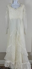 ALFRED ANGELO Vintage 70's ILGWU Ivory Wedding Dress Prarie/Victorian Style Sz 8