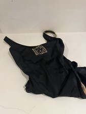 Vintage Anne Klein For Sirena Black With Gold Embroidered Lion Swimsuit- Size 12