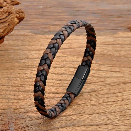 Simple Classic Stainless Steel Bracelet for Women & Men, Braided Leather Bangle - Picture 31 of 34