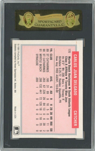 1992 ProCards Inc. #170 Carlos Delgado (Pre-RC) Myrtle Beach Hurricanes - BlueJays - Bild 2 von 2