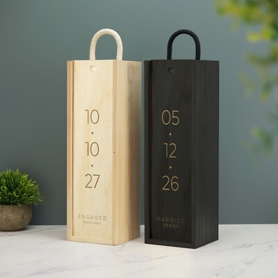 Jahrestag Datum Weinkiste individuell Lasergravur Geschenk Geburtstag Weihnachten Hochzeit