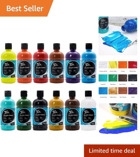 Acrylic Color Set, 12 Colors, 16.9oz Bottles - Perfect for All Surfaces