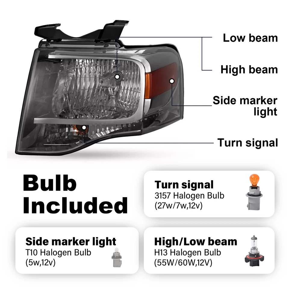 Pair For Ford Expedition 2007-2014 Amber Corner Headlights With Bulbs Smoked Foto 2 de 4