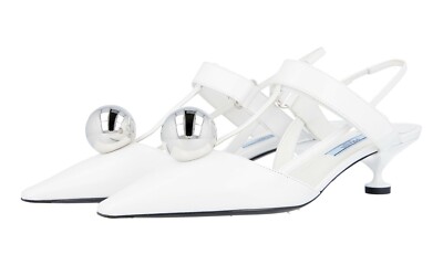 PRADA Leder Slingback Sandalen Kitten Pumps - 1I693G - Weiss - NEU -  37,5