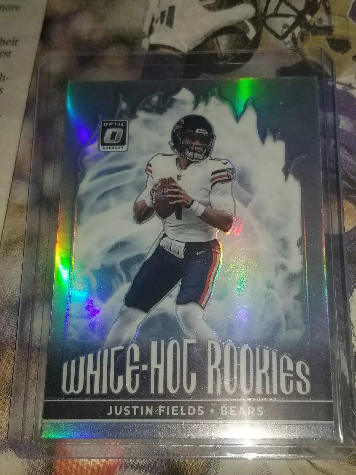 Justin Fields 2021 Donruss Optic Prizm White Hot Rookies Silver Refractor chrome