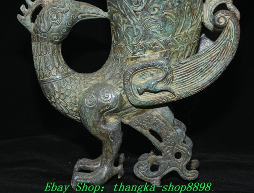 Ancien vase bouteille acheter Chine dynastie Han en bronze Phénix oiseaux zun récipient à boire