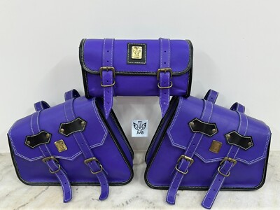 JMB   Purple Leather Motorcycle COMBO Saddle Bag Arm Front Fork Tool Bag Luggage
