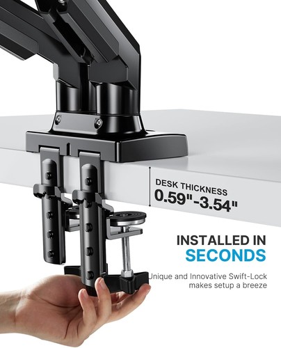 Dual Monitor Stand: Adjustable C-Clamp & Grommet Mount for 13-32 Inch Screens - Picture 6 of 9