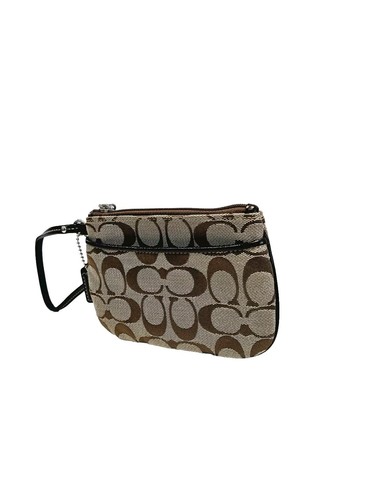 Coach Signature Wristlet Khaki Canvas /Brown Leather Trimming Small - Picture 7 of 11