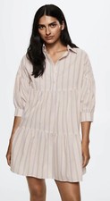 NWT Mango 100% Cotton Puff Sleeve Striped Mini Dress Size 6