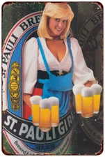 1985 ST. PAULI GIRL Beer blonde Vintage Reproduction metal sign