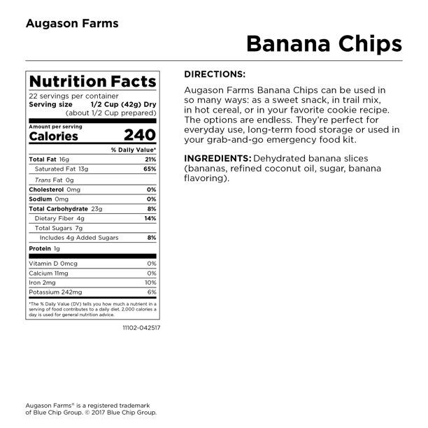 Augason Farms BANANA Chips CampingEmergency Survival Food Long Term