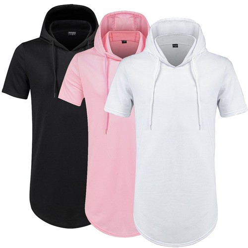 Mens Hooded T Shirt Hipster Hip Hop 