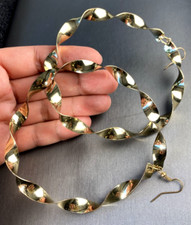 HUGE Y2K Vintage Twisted Hoop Mega Duster Earrings Gold Tone 4.5"