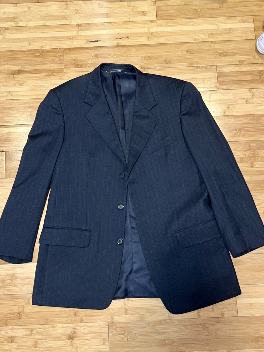 Valentino Garavani Super 110's Men's Navy Blue Pinstripe Wool Suit