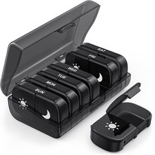 7 Day Weekly Pill Organizer AM PM, BPA-Free Travel Pill Box, Easy Open Case
