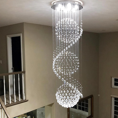 Modern Crystal Chandelier Spiral Sphere Design 9 Light Crystal High Ceiling Ligh