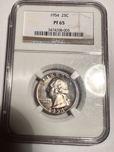 1954-P WASHINGTON QUARTER / PROOF 65 / NATURALLY TONED OBVERSE / NGC PF65