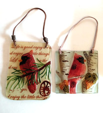 2 CARDINAL Fused Glass Wall Hangers Suncatcher or Ornaments