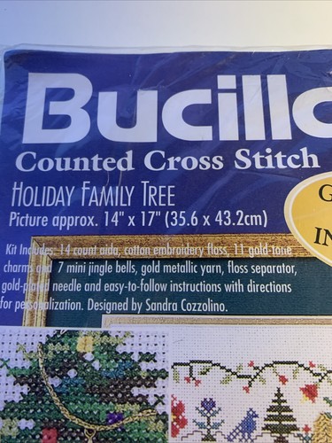 Bucilla Holiday albero genealogico contato punto croce 84022 oro filato charms vintage 1998 - Foto 11 di 15