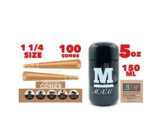 ZIG ZAG unbleached 1 /4 size pre rolled cone+glass storage jar 5oz(150ML)+boveda