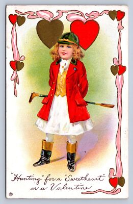 J93/ Valentine's Day Love Holiday Postcard c1910 Girl Hearts 251