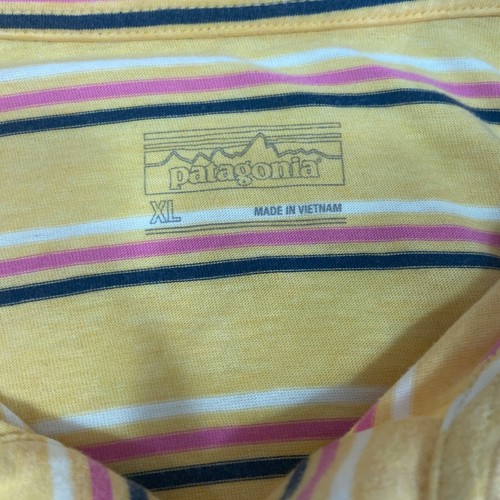 Patagonia Mens XL Polo Shirt Yellow With Pink And White Stripes Vintage VTG - Picture 2 of 6