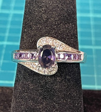 925 Sterling Silver Purple  Clear CZ Ring - Size 9