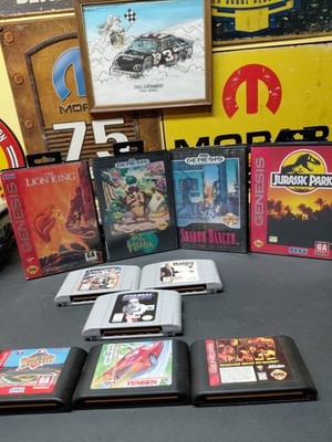 Sega Genesis + N64 Game Lot CIB Lion King Shadow Dancer Jurassic Park WCW AS-IS
